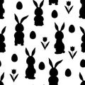 Seamless pattern Easter Bunny flowers silhouette vector illustration